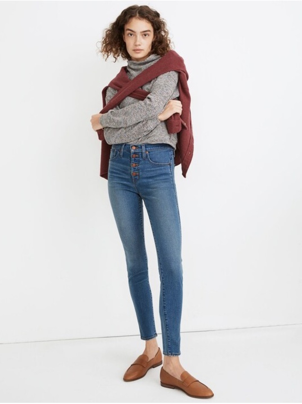 Madewell 10” High-Rise Skinny Jeans Dewitt Wash Button-Front TENCEL Sz 26 EUC